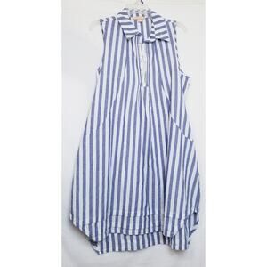 Hope & Harlow Linen Blue White Striped Sleeveless Shirt Dress Hem Detail Size 10